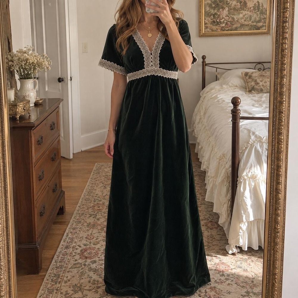 Green velvet formal dress